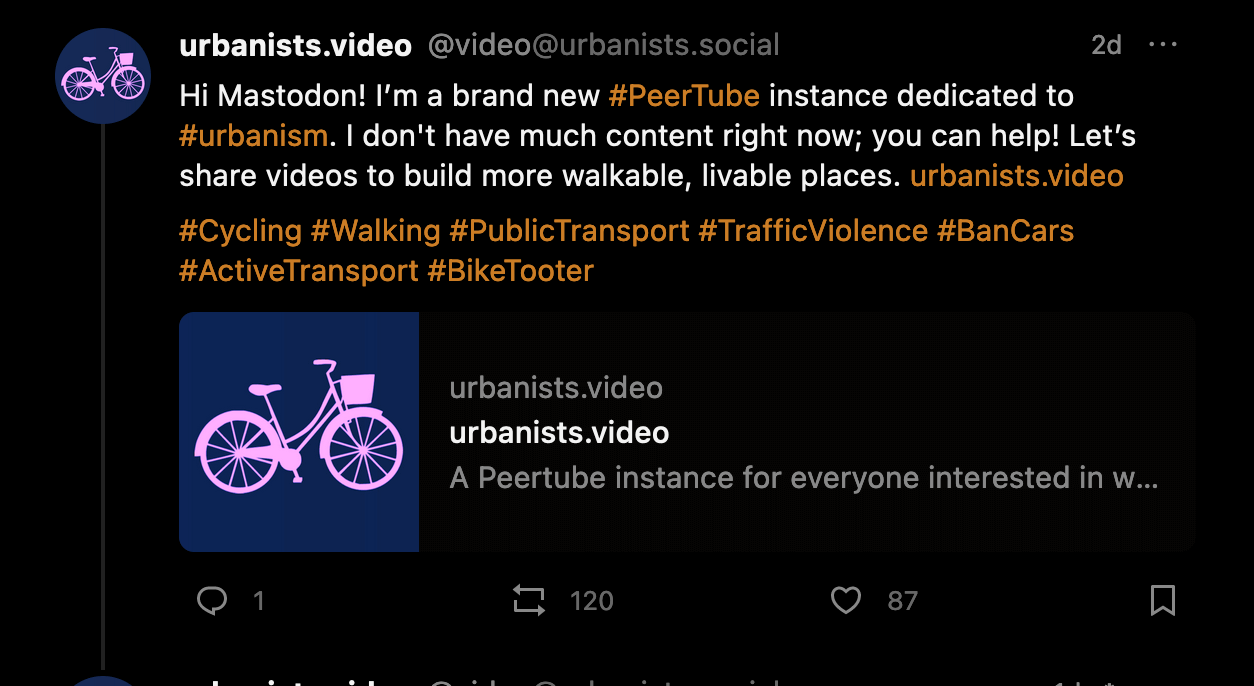 A new PeerTube instance for urbanists 🚶🚲🚊